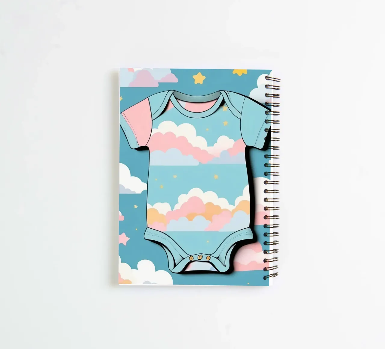 Tutina per neonato con motivo a nuvole nei colori blu, rosa e giallo ton. diario ad anelli da DesignDoodle