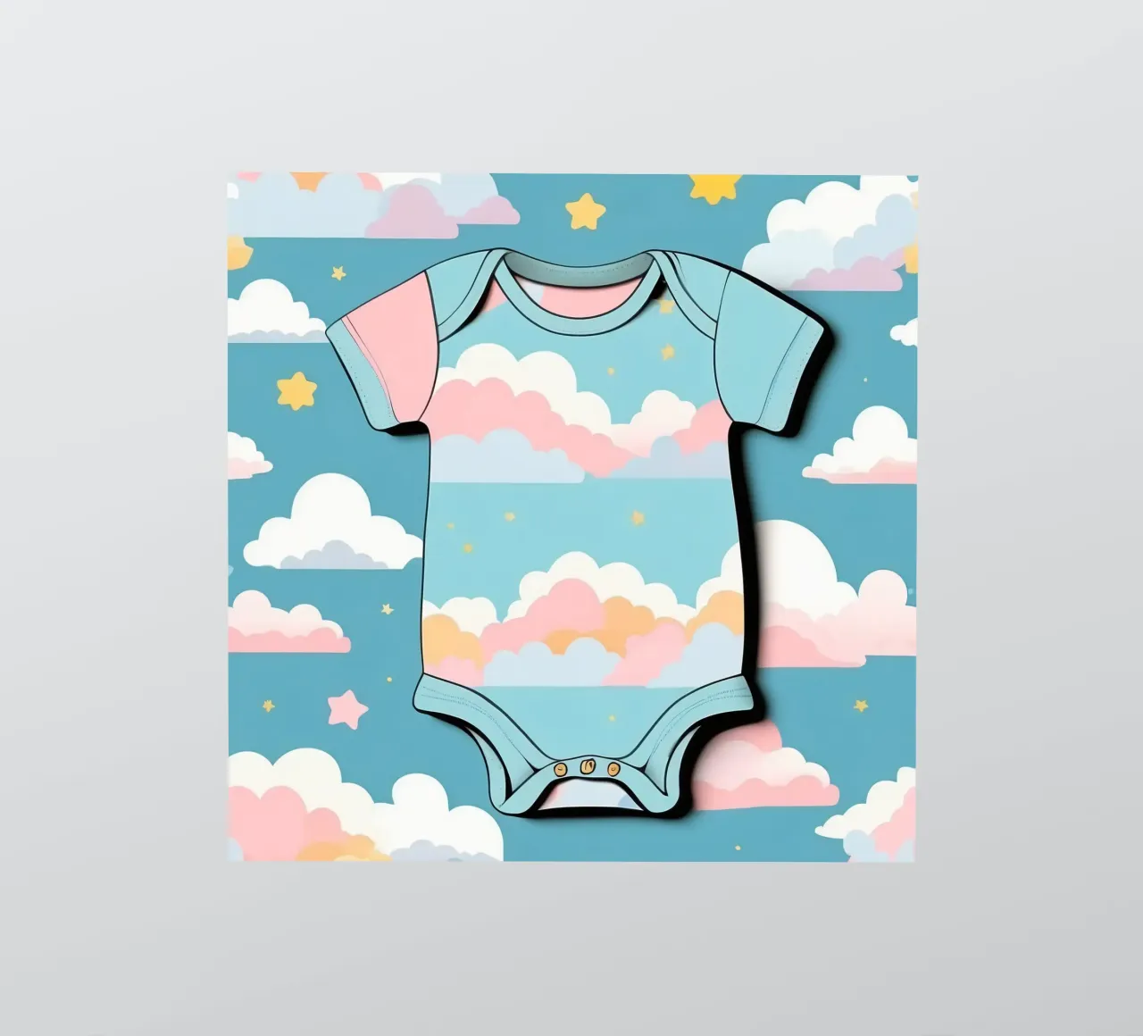 Body de bebé con estampado de nubes en tonos azules, rosas y amarillos pegatina de DesignDoodle