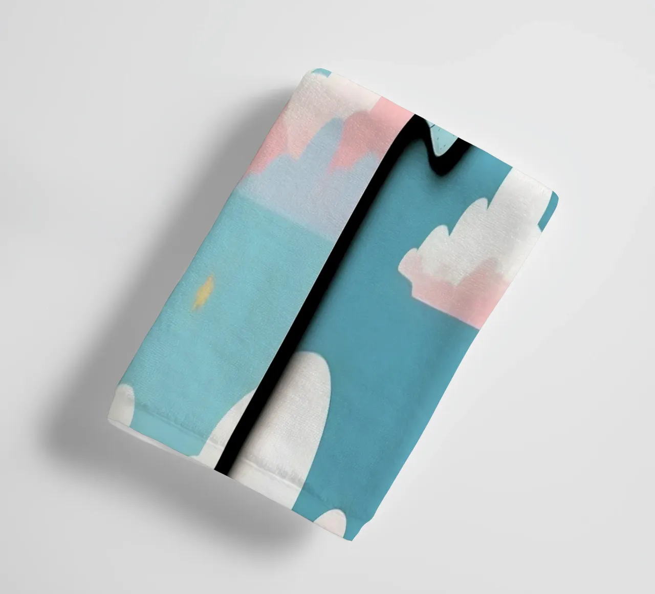Baby onesie with cloud pattern in blue, pink, and yellow ton towel by DesignDoodle