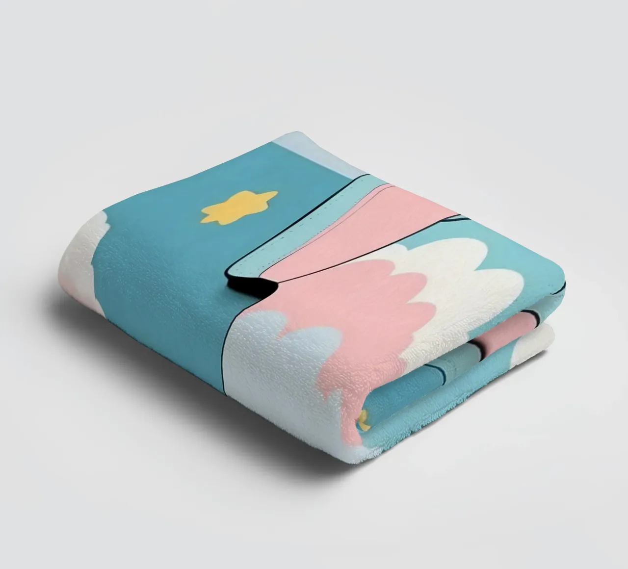 Baby onesie with cloud pattern in blue, pink, and yellow ton towel by DesignDoodle