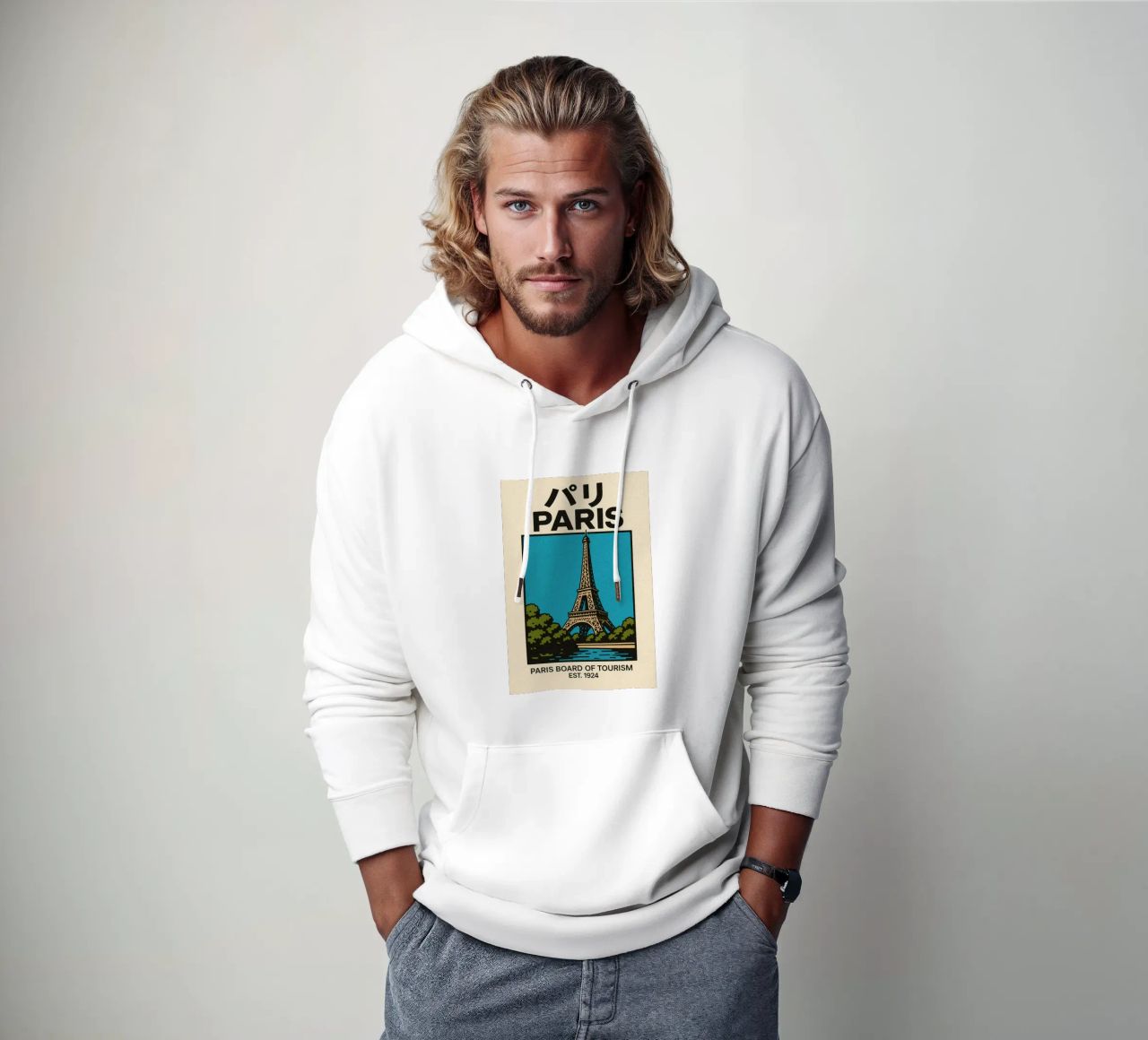 World Icons – Retro Travel Series - Eiffel View felpa con cappuccio da Studio Mooodz