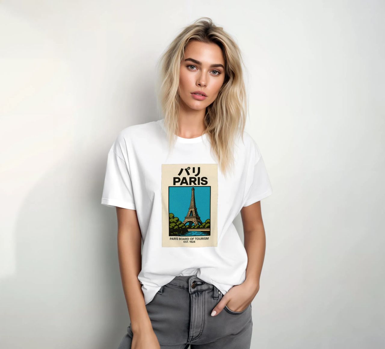 World Icons – Retro Travel Series - Eiffel View t-shirt da Studio Mooodz