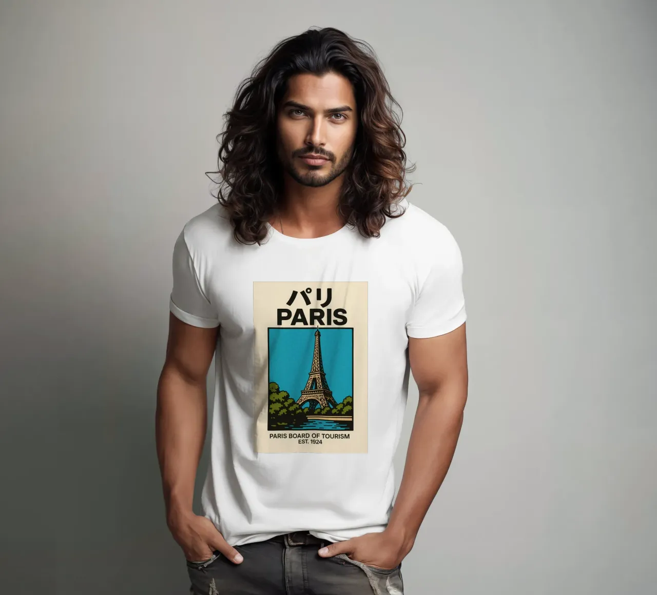 World Icons – Retro Travel Series - Eiffel View t-shirt da Studio Mooodz
