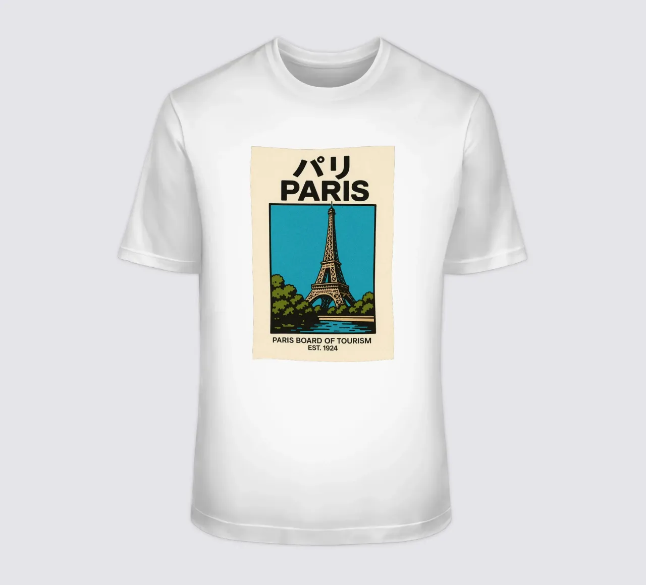 World Icons – Retro Travel Series - Eiffel View t-shirt da Studio Mooodz
