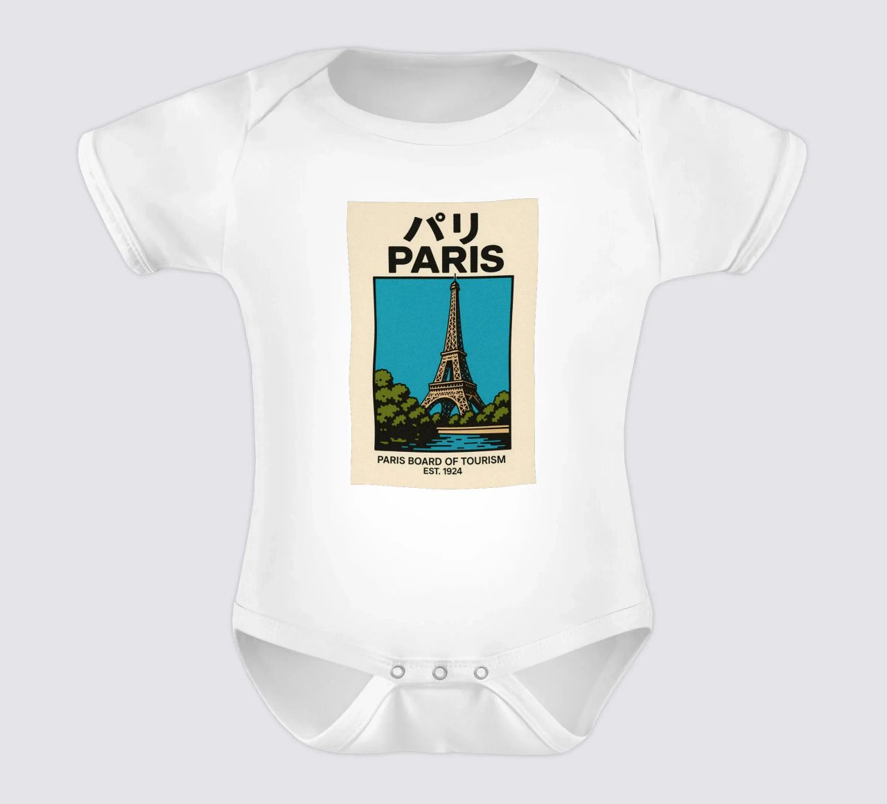 World Icons – Retro Travel Series - Eiffel View body neonato maniche corte da Studio Mooodz