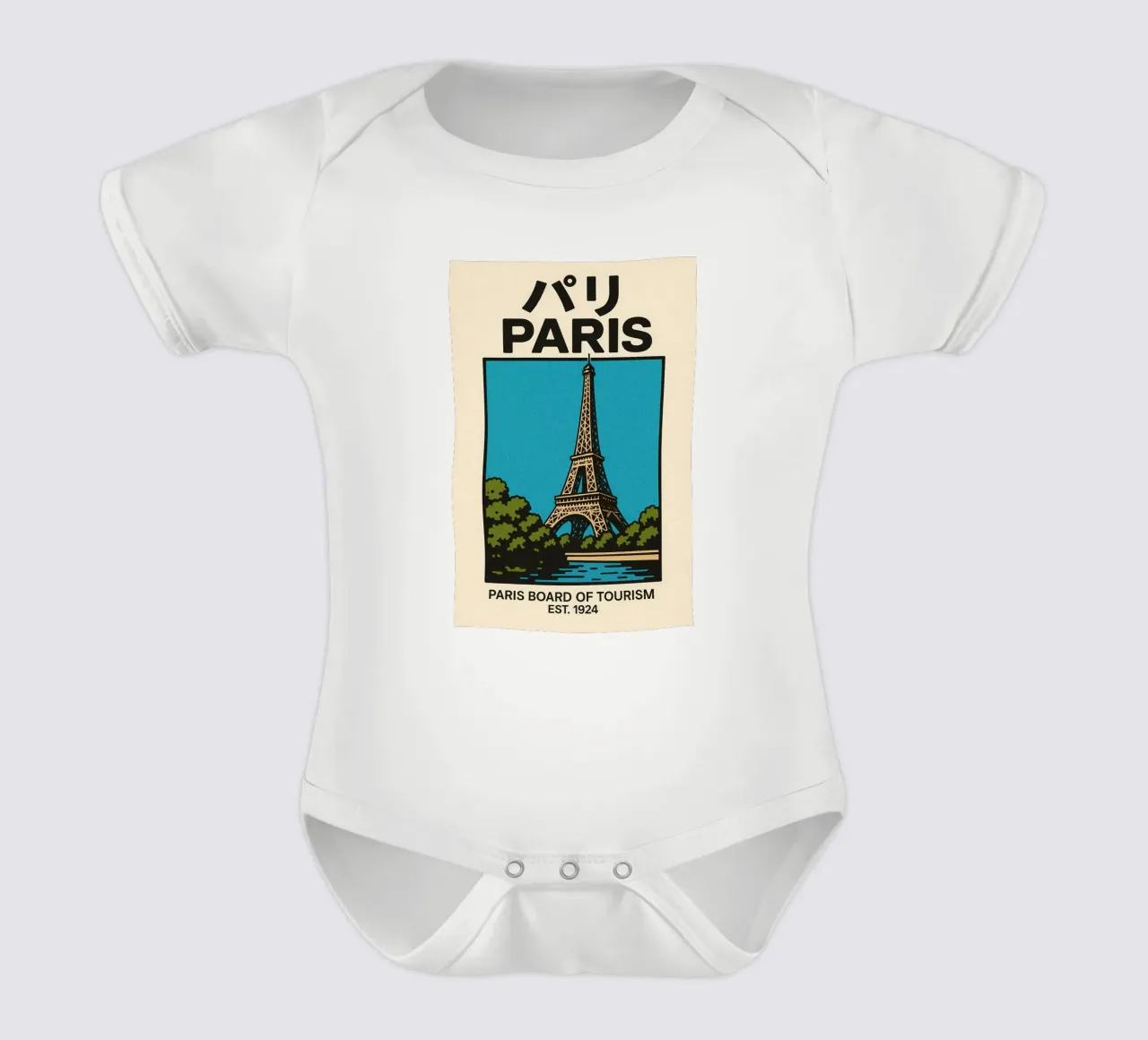 World Icons – Retro Travel Series - Eiffel View body neonato maniche corte da Studio Mooodz
