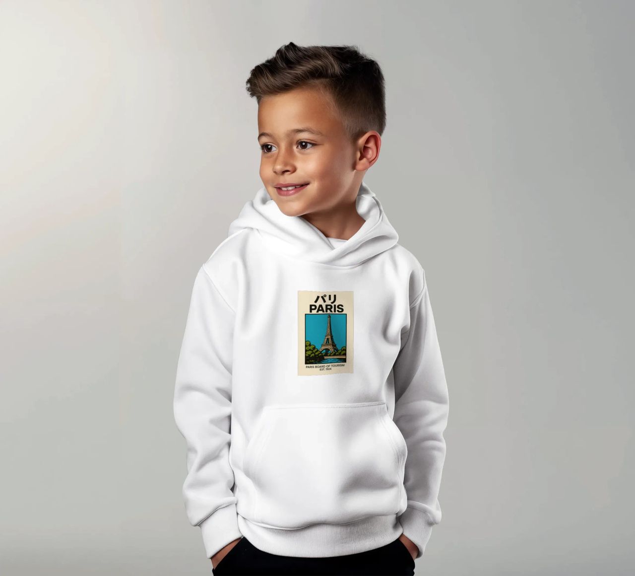 World Icons – Retro Travel Series - Eiffel View felpa bambino con cappuccio da Studio Mooodz