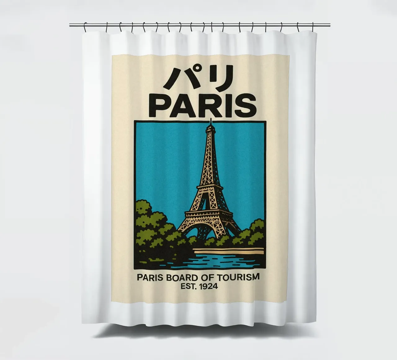 World Icons – Retro Travel Series - Eiffel View tenda da doccia da Studio Mooodz
