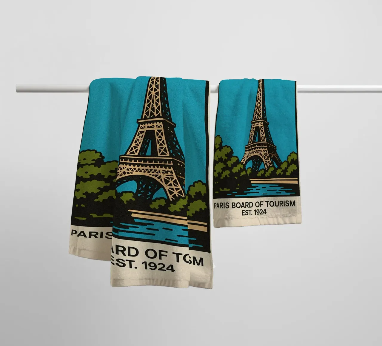 World Icons – Retro Travel Series - Eiffel View towel by Studio Mooodz