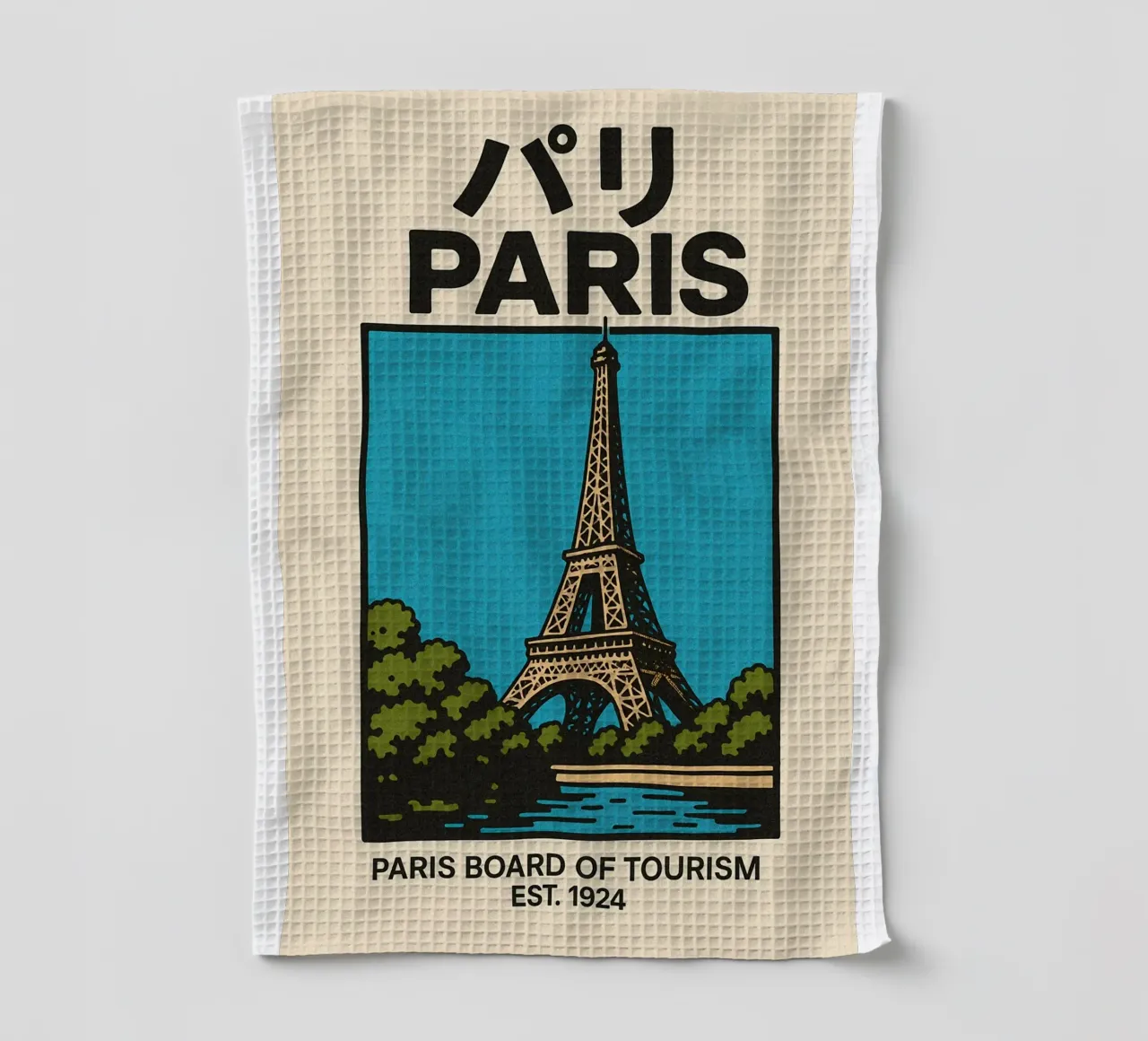 World Icons – Retro Travel Series - Eiffel View torchon de Studio Mooodz