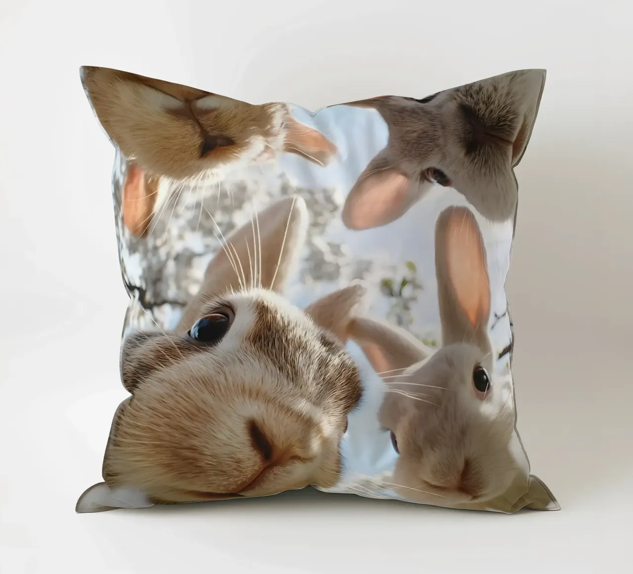 Spring greetings from the rabbit gang decorative cushion by M-Ulrich-Digital Art