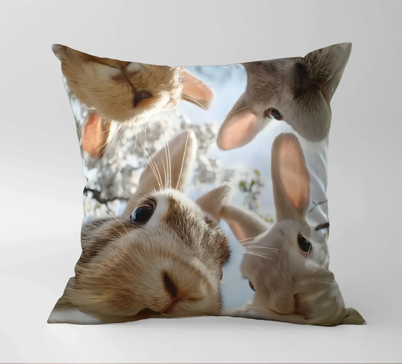 Spring greetings from the rabbit gang decorative cushion by M-Ulrich-Digital Art