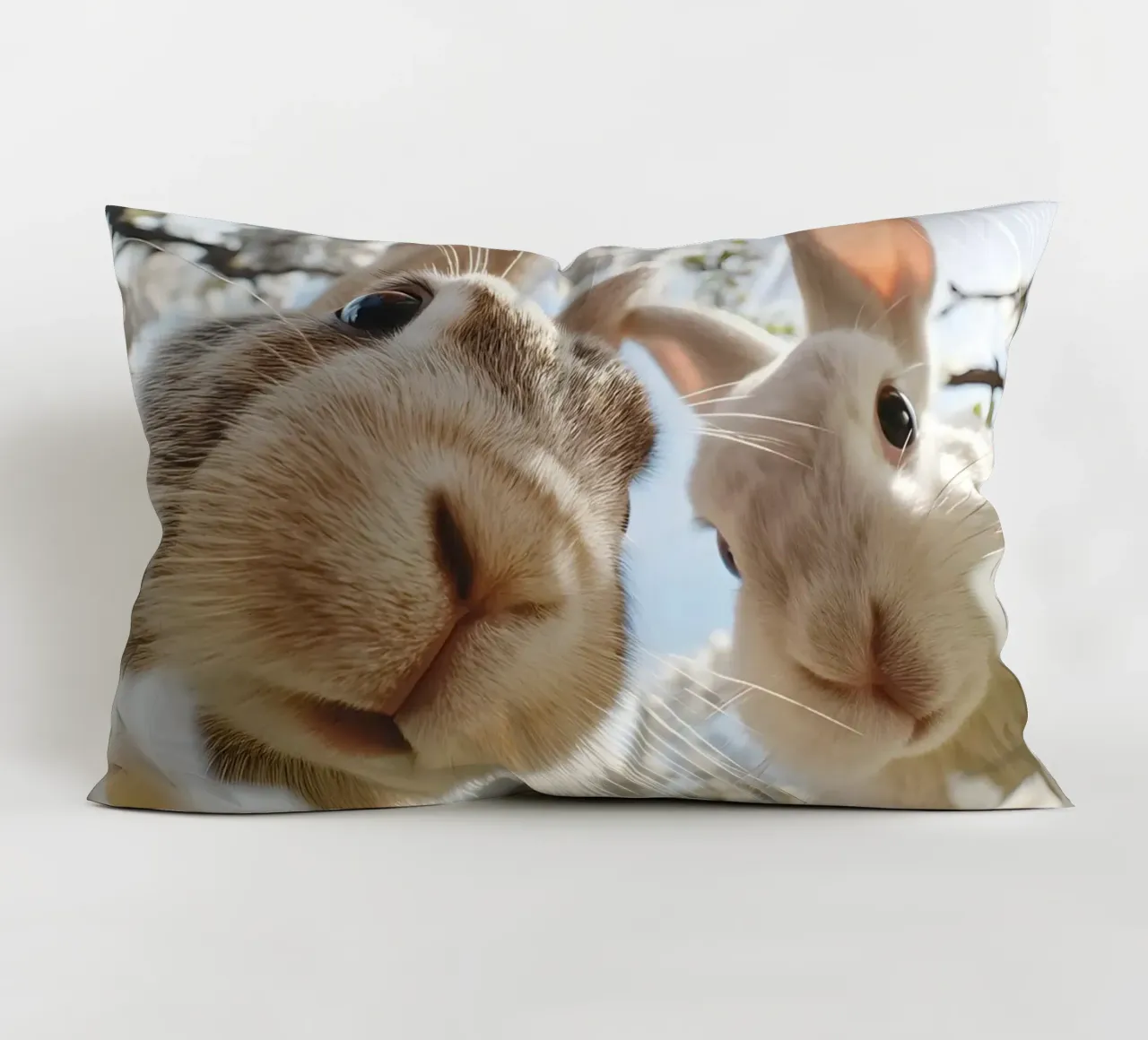 Spring greetings from the rabbit gang decorative cushion by M-Ulrich-Digital Art