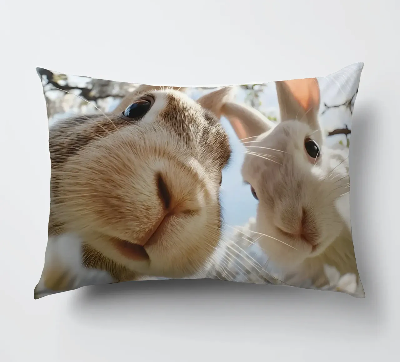 Spring greetings from the rabbit gang decorative cushion by M-Ulrich-Digital Art