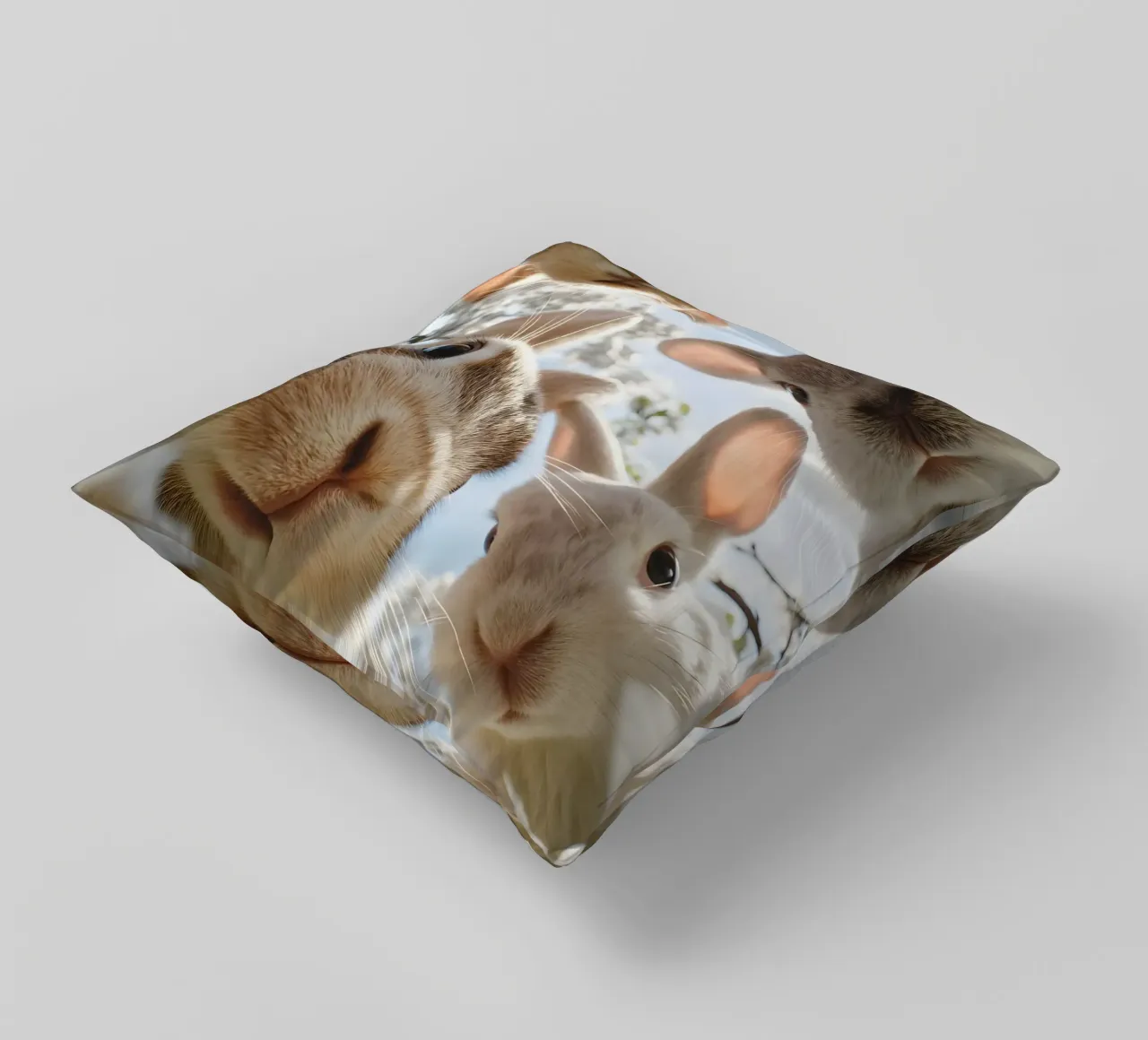 Spring greetings from the rabbit gang decorative cushion by M-Ulrich-Digital Art
