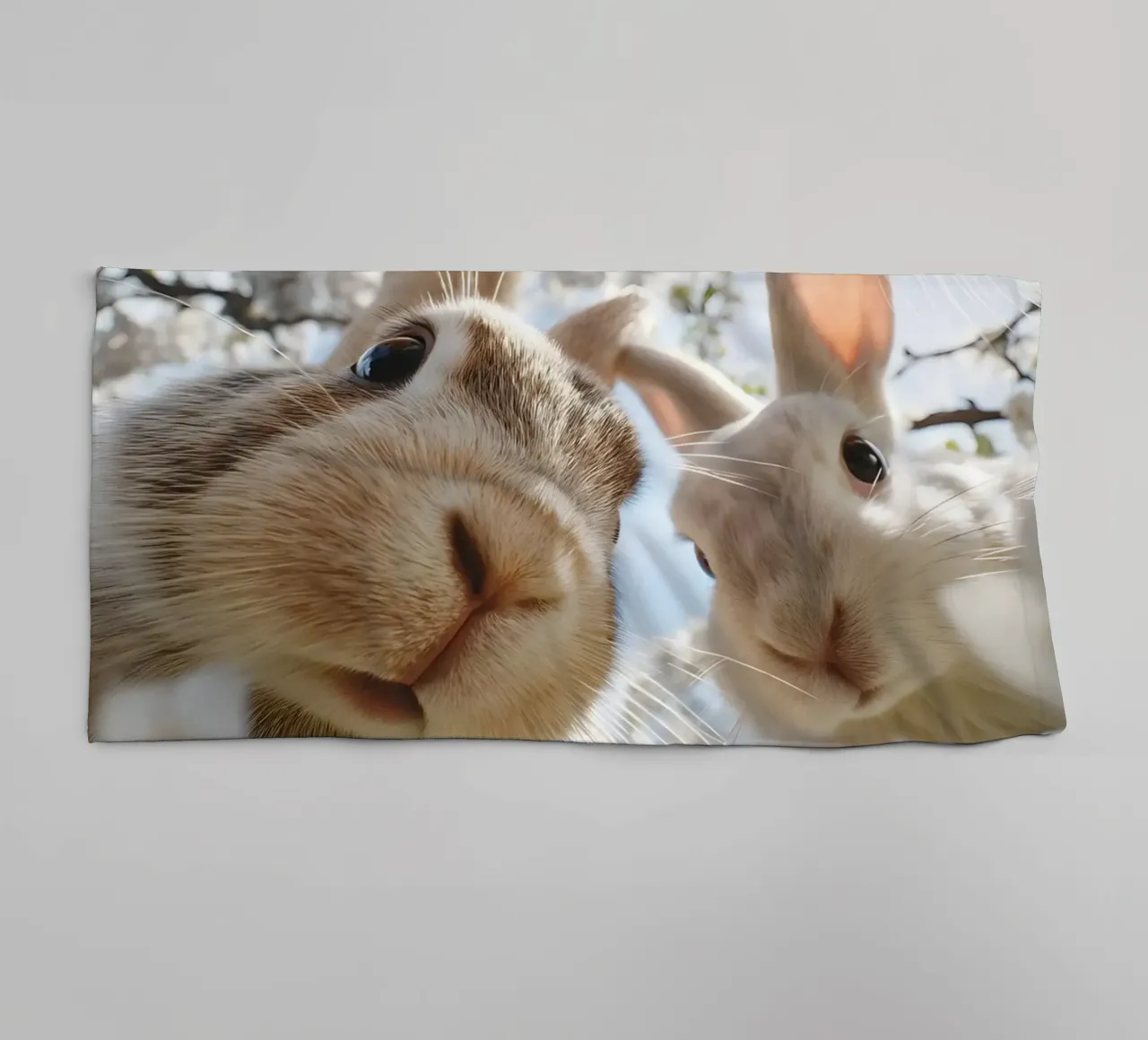 Spring greetings from the rabbit gang towel by M-Ulrich-Digital Art