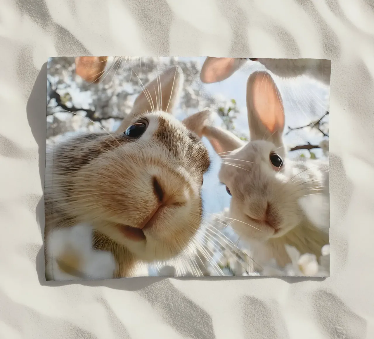 Spring greetings from the rabbit gang beach towel by M-Ulrich-Digital Art