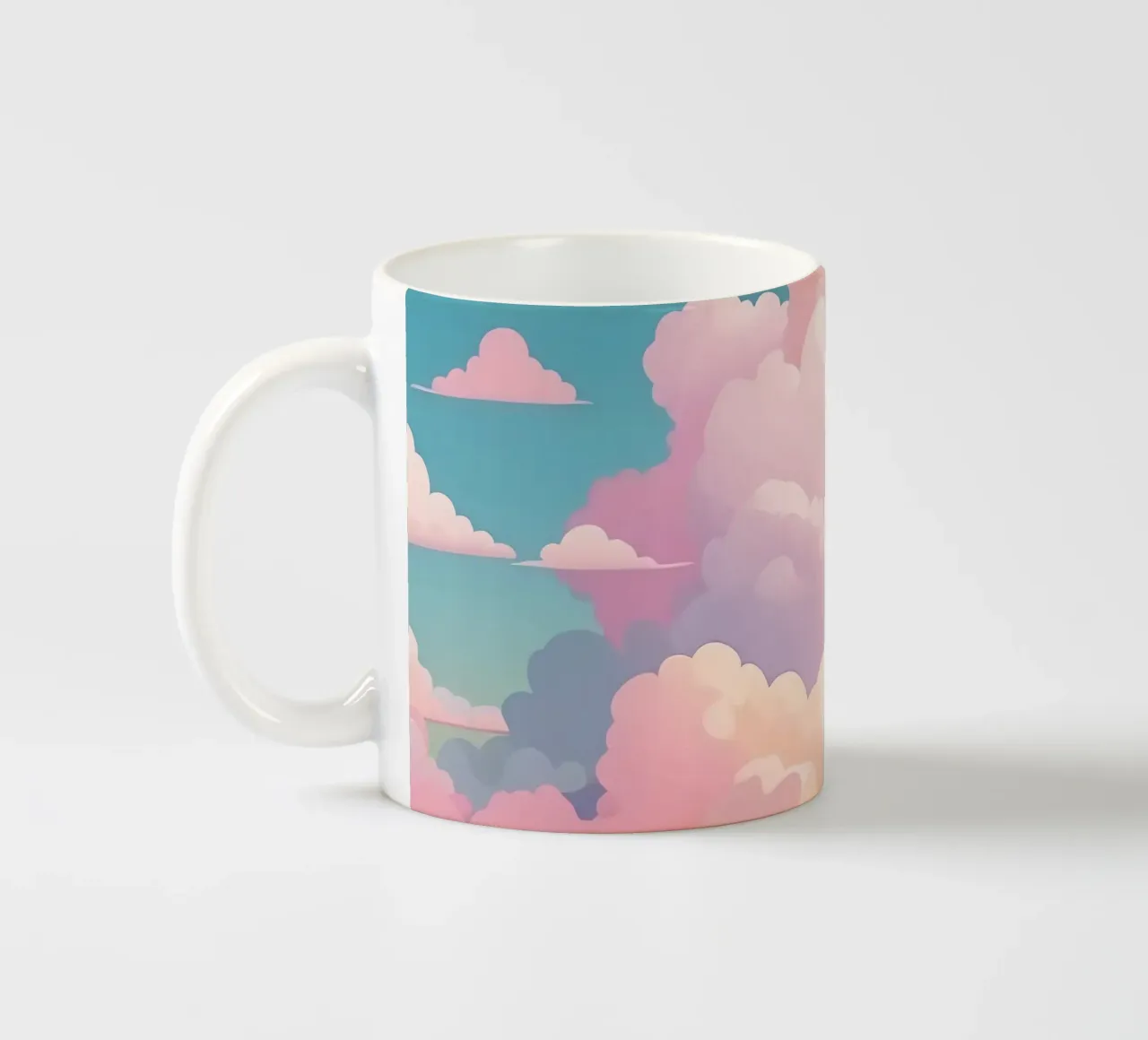Colorful pastel clouds fill the sky during the sunset ceramic mug by DesignDoodle