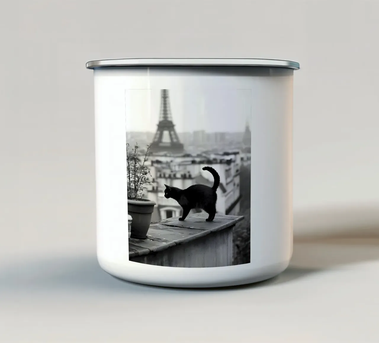 Passerella sui tetti di Parigi tazza in smalto da M-Ulrich-Digital Art