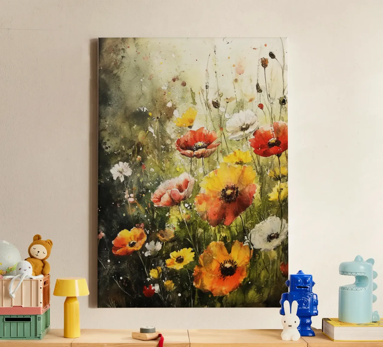 Meadow with poppies canvas with Floater frame by Justyna Jaszke JBJart