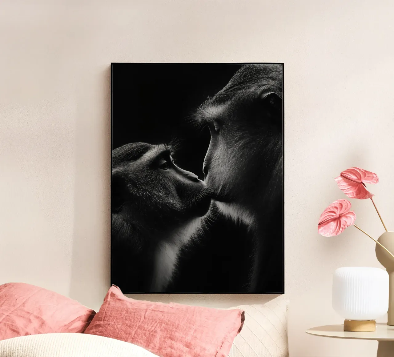 Monkey love | Bacio in bianco e nero plexiglass da Autofocus