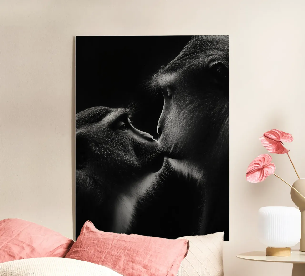 Monkey love | Bacio in bianco e nero plexiglass da Autofocus