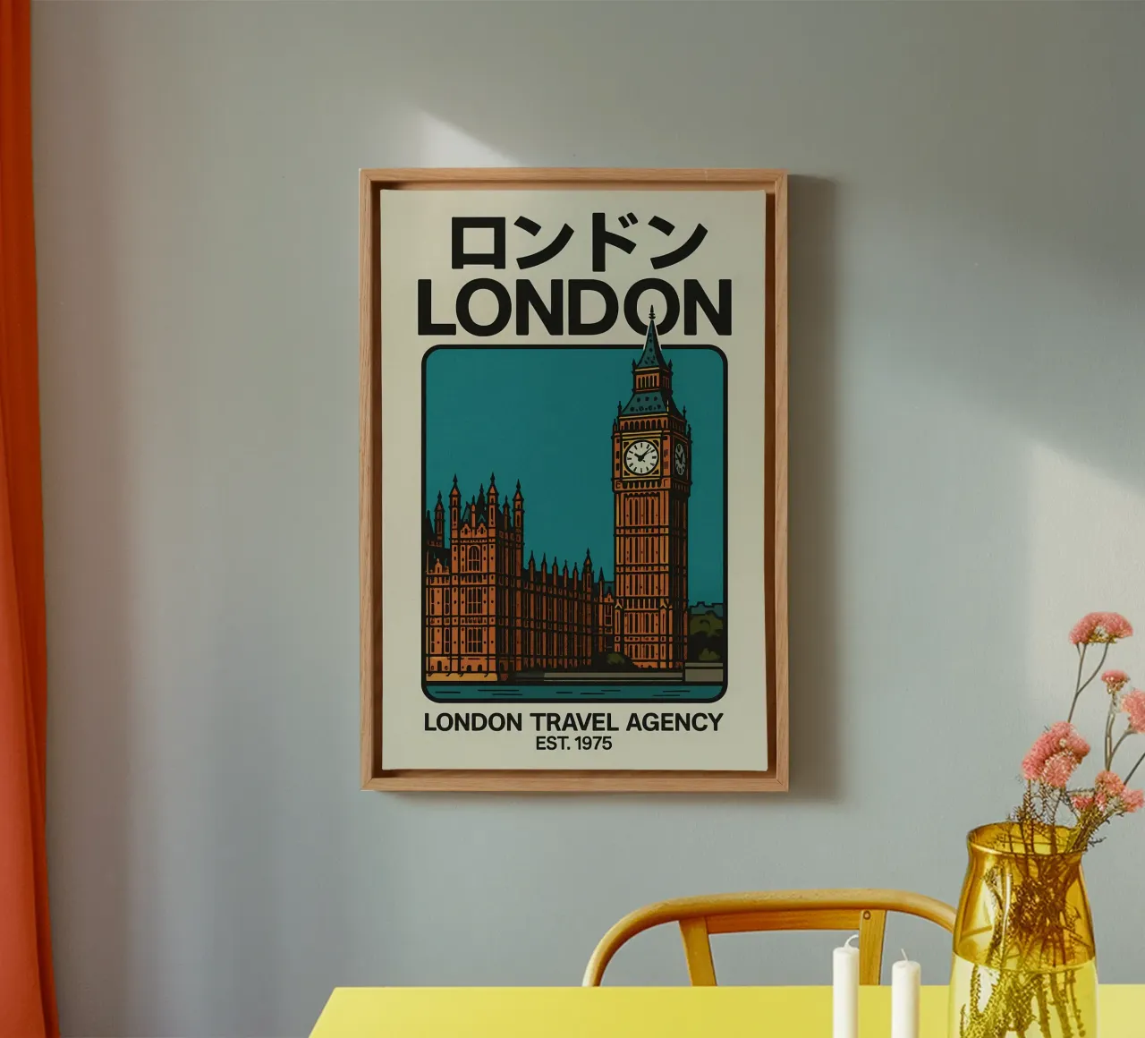 World Icons – Retro Travel Series - Big Ben Edition tela con Cornice a cassetta da Studio Mooodz