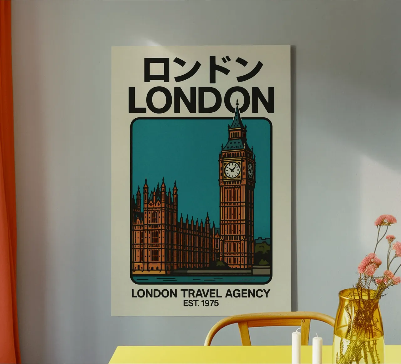 World Icons – Retro Travel Series - Big Ben Edition tela con Cornice a cassetta da Studio Mooodz
