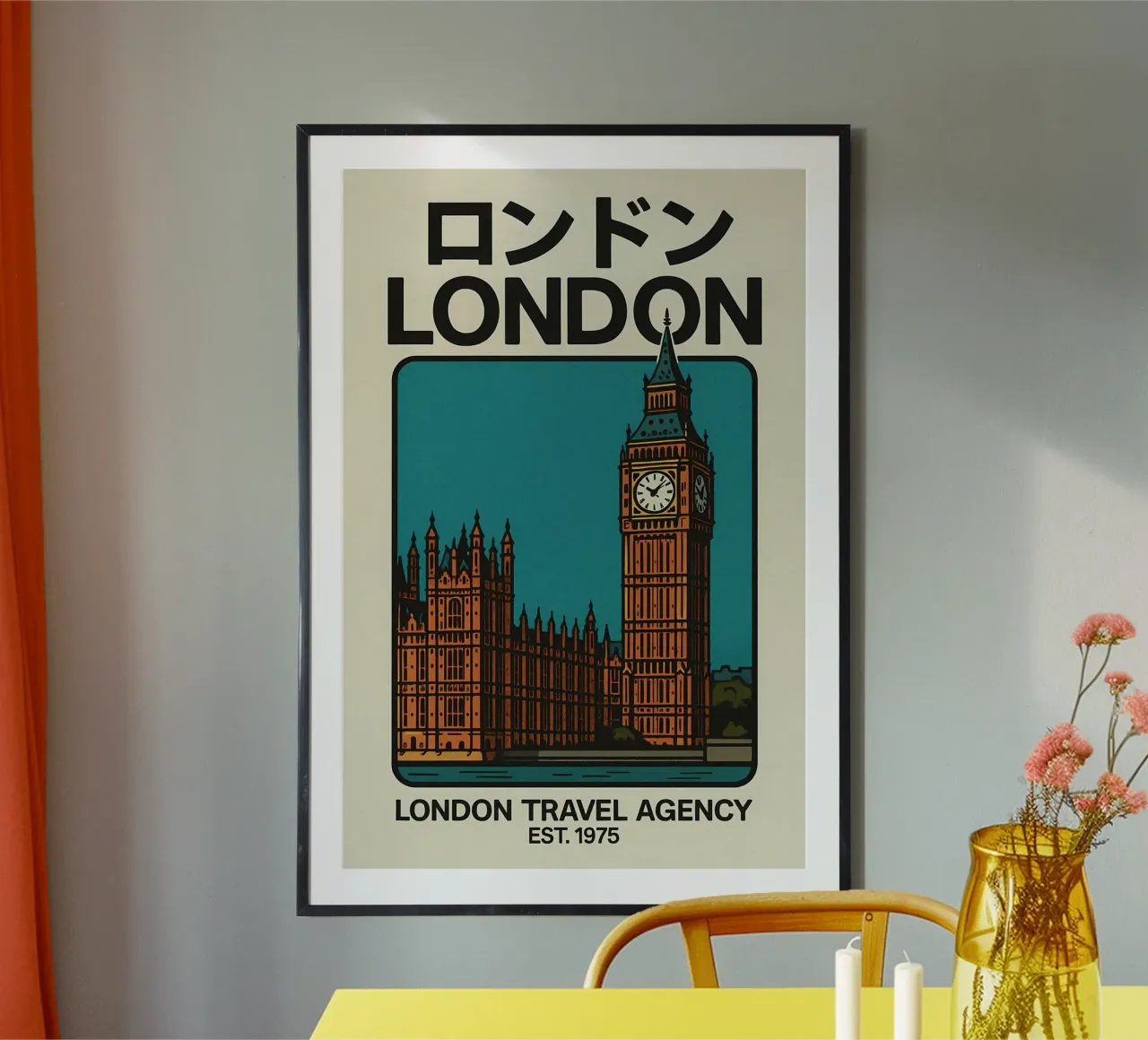 World Icons – Retro Travel Series - Big Ben Edition poster con telaio in legno da Studio Mooodz