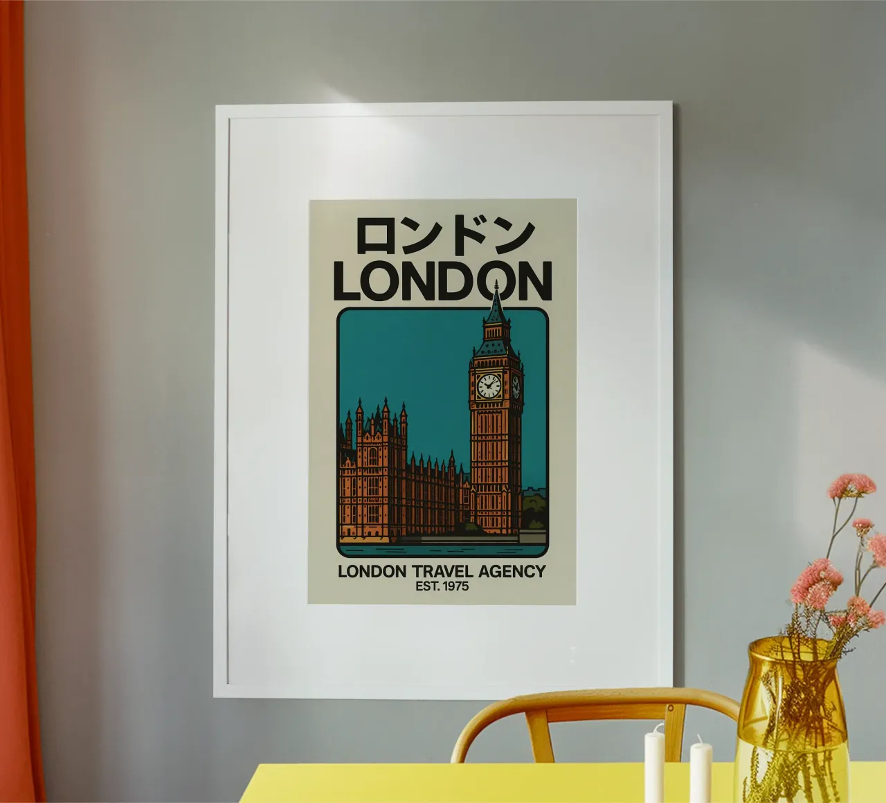 World Icons – Retro Travel Series - Big Ben Edition poster con telaio in legno da Studio Mooodz