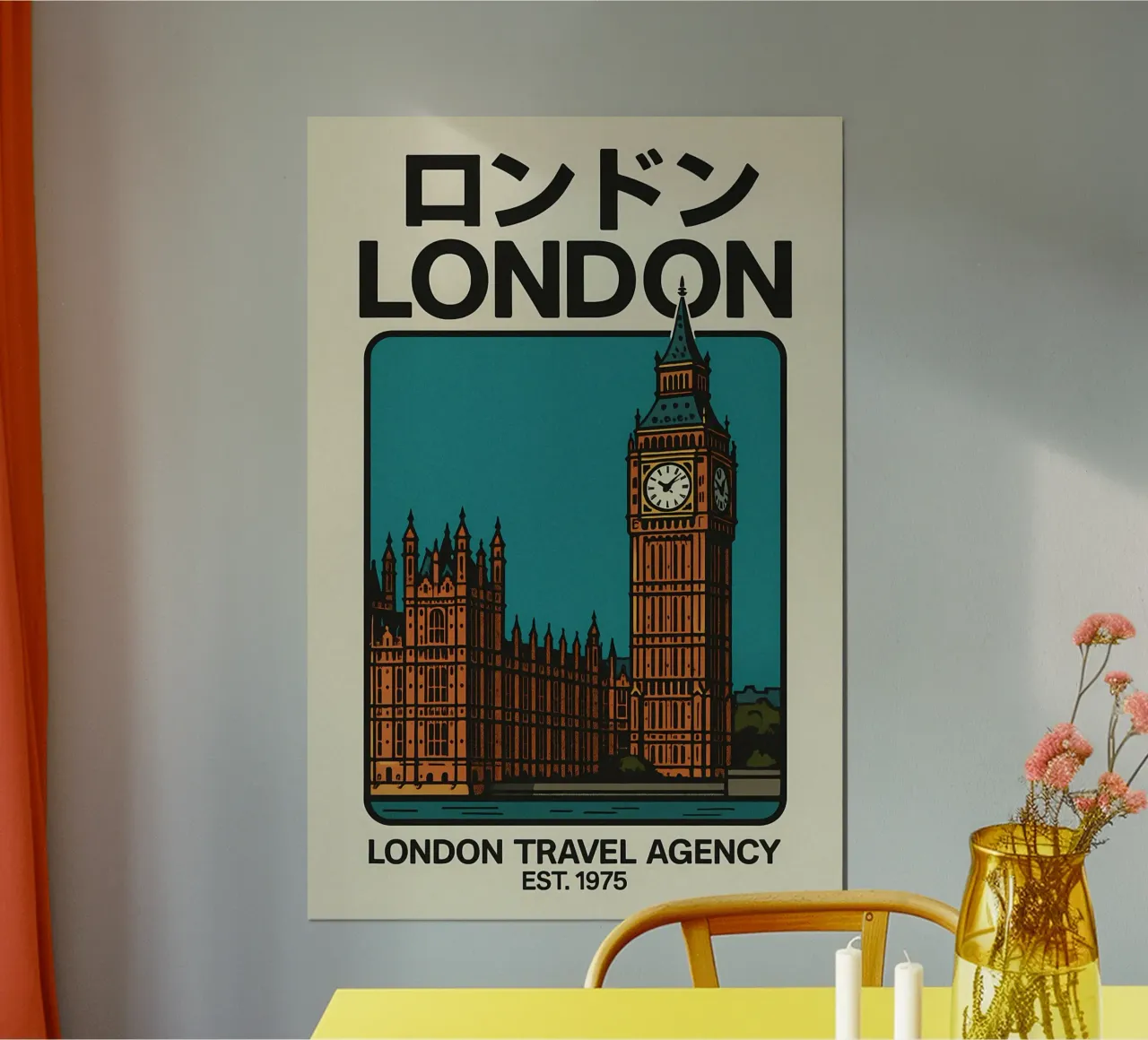 World Icons – Retro Travel Series - Big Ben Edition poster con telaio in legno da Studio Mooodz