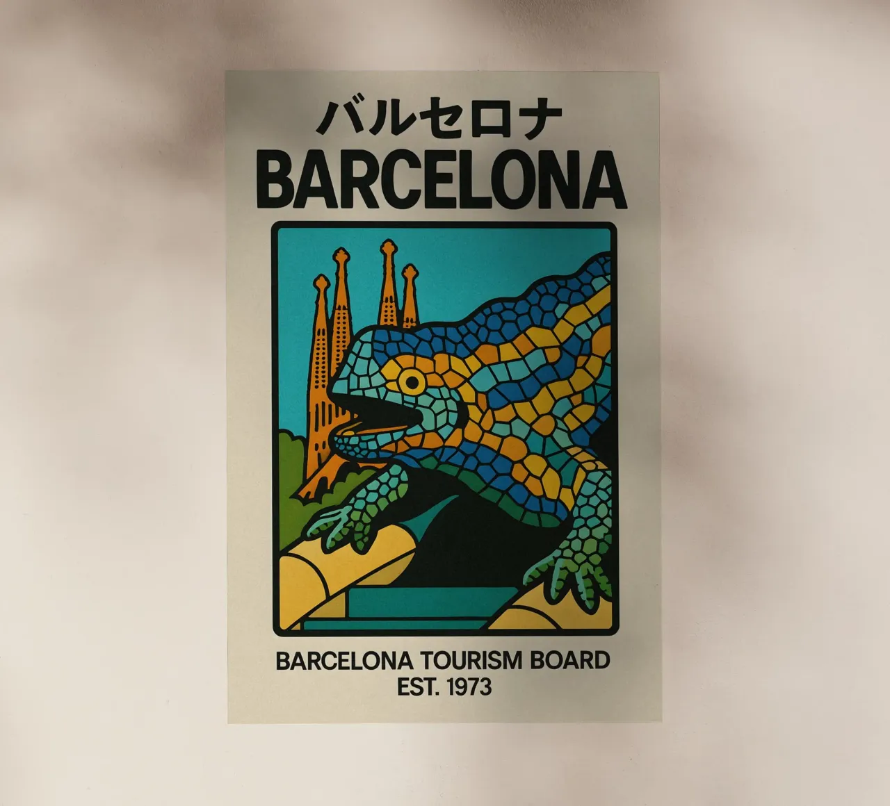 World Icons – Retro Travel Series - Barcelona Mosaic pellicola backlit da Studio Mooodz