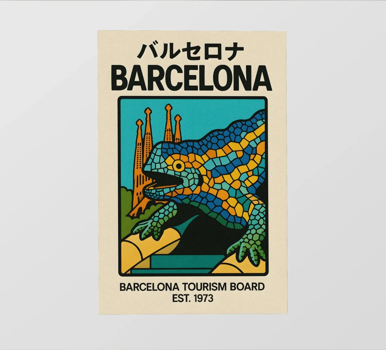 World Icons – Retro Travel Series - Barcelona Mosaic pellicola backlit da Studio Mooodz