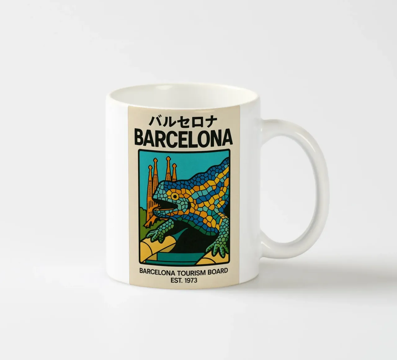 World Icons – Retro Travel Series - Barcelona Mosaic tazza in ceramica da Studio Mooodz