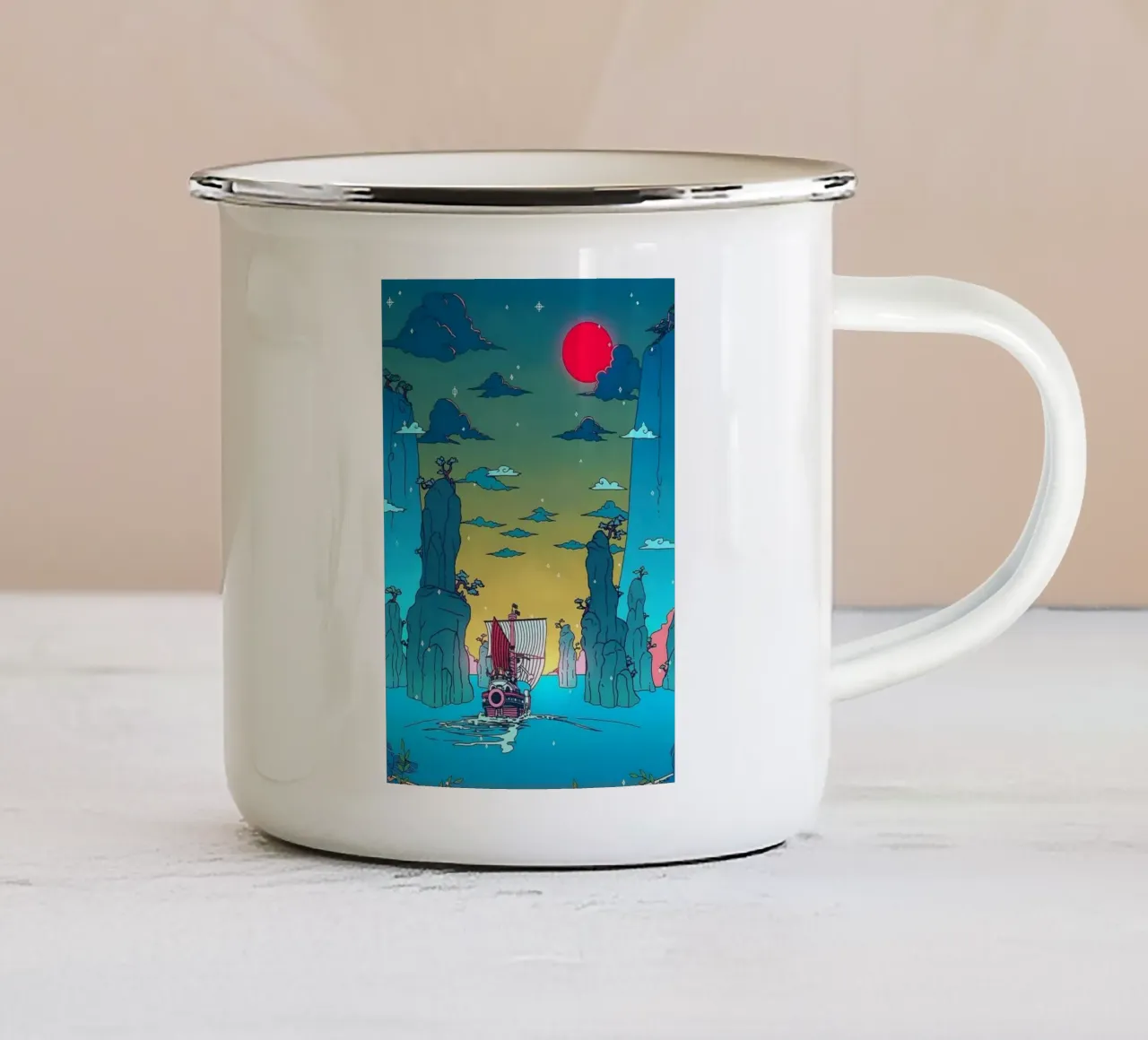 Il sole va tazza in smalto da Waylons Studio