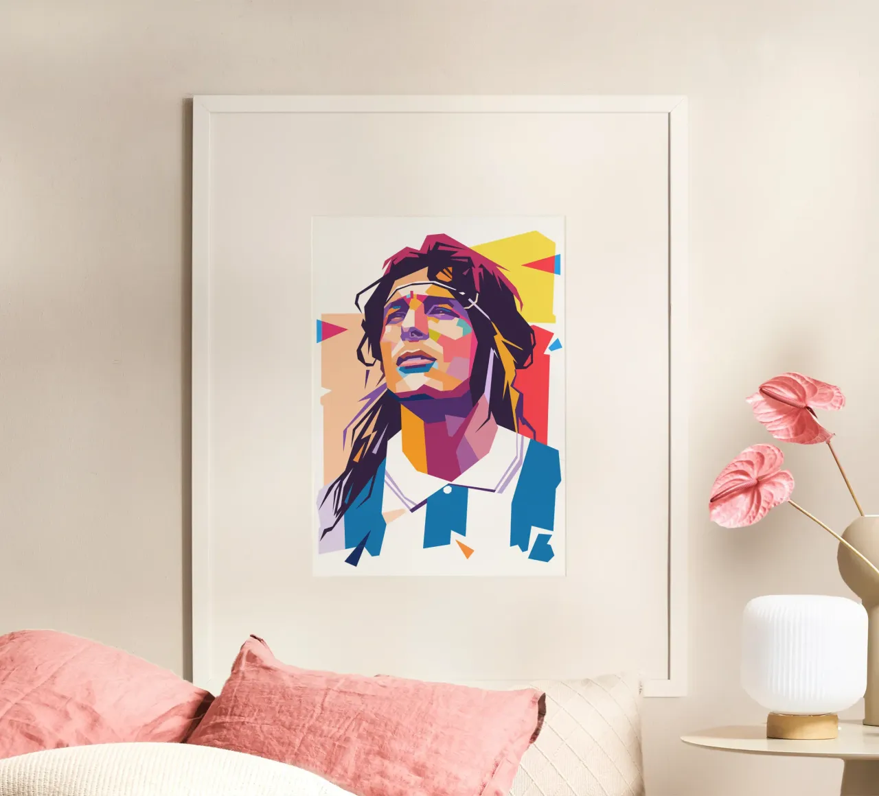 Ritratto pop art dell'icona del calcio Claudio Caniggia poster con telaio in plastica da Hantamrata