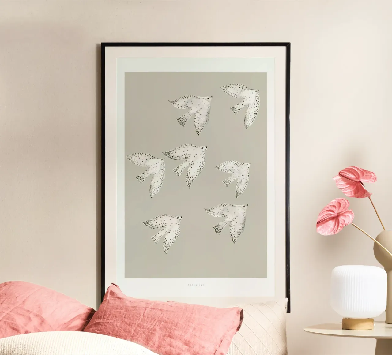 Birds With Dots poster avec cadre en aluminium de typealive