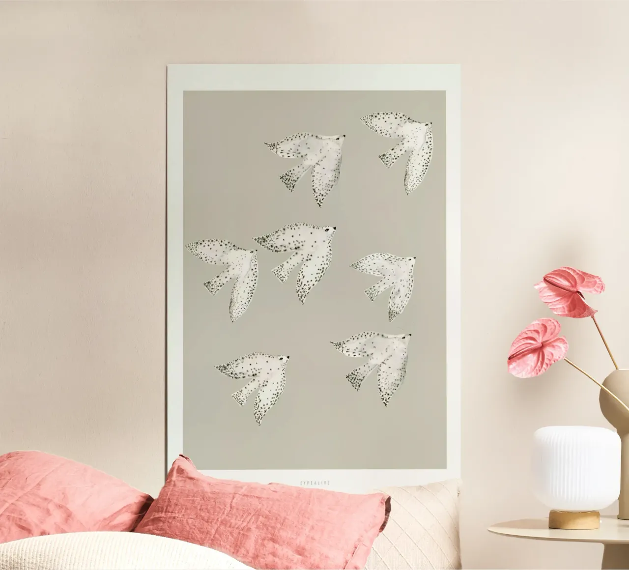 Birds With Dots poster avec cadre en aluminium de typealive
