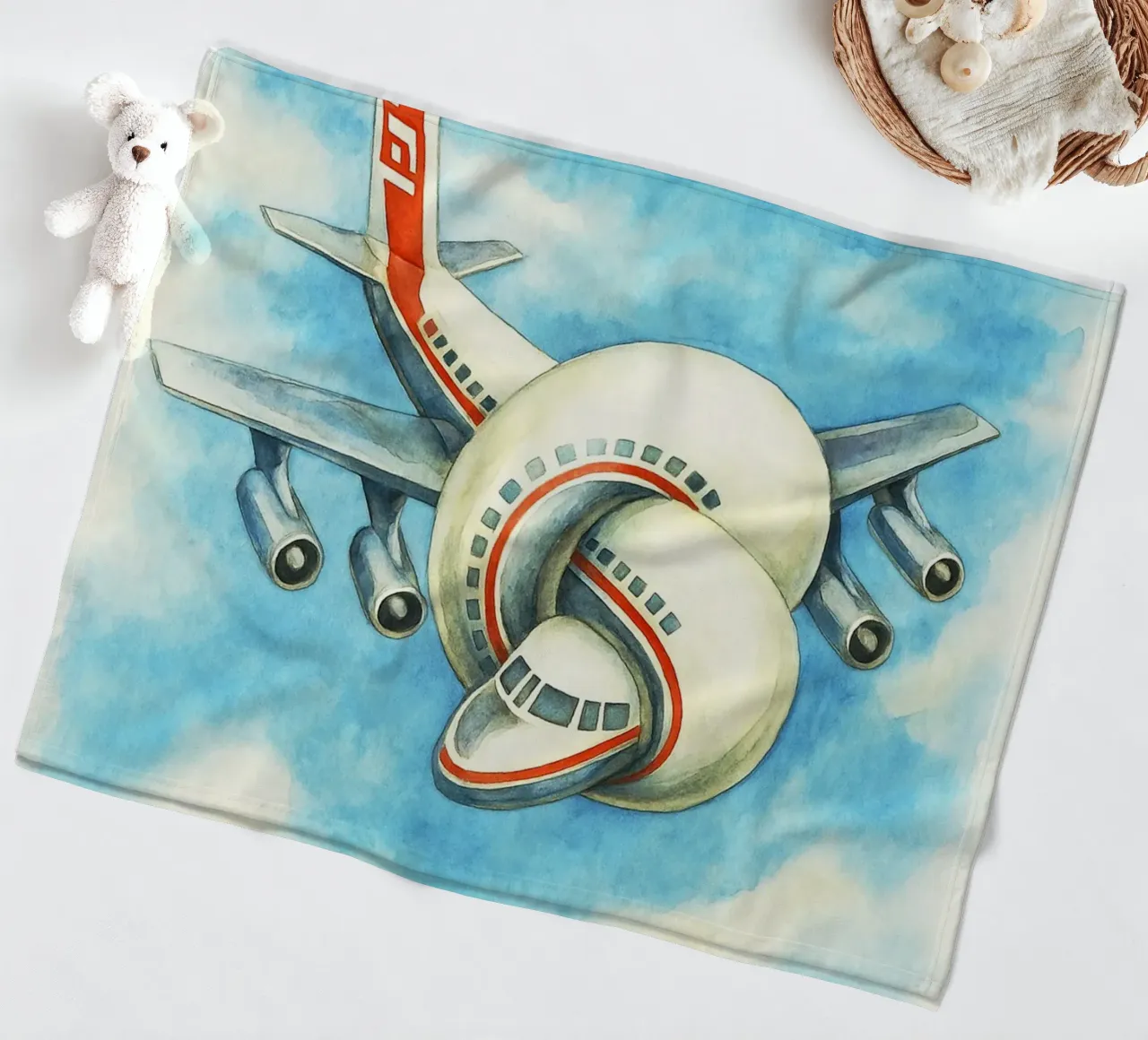 airplane repainting imagination art watercolor design coperta in pile da SIQAYA