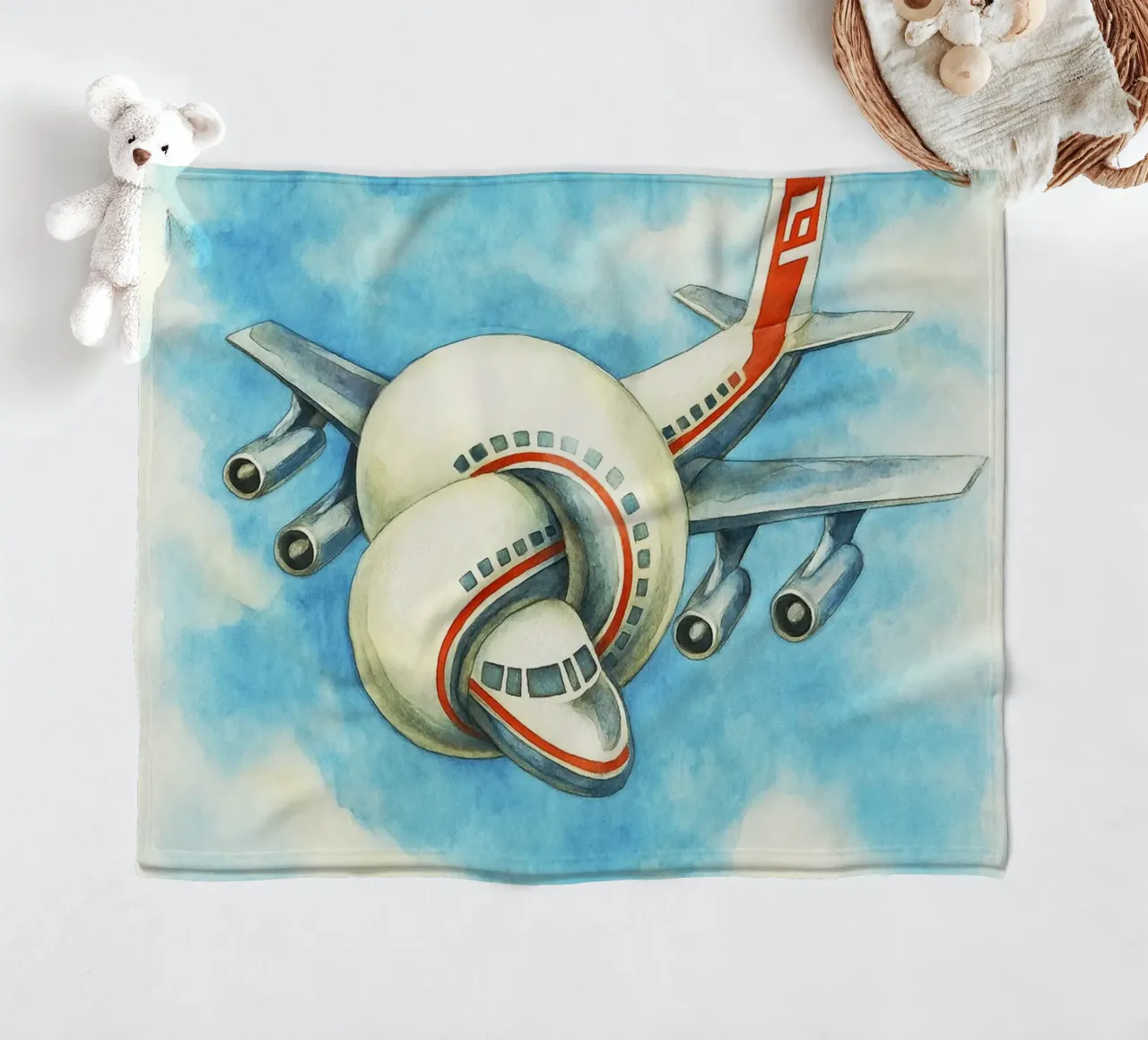 airplane repainting imagination art watercolor design coperta in pile da SIQAYA