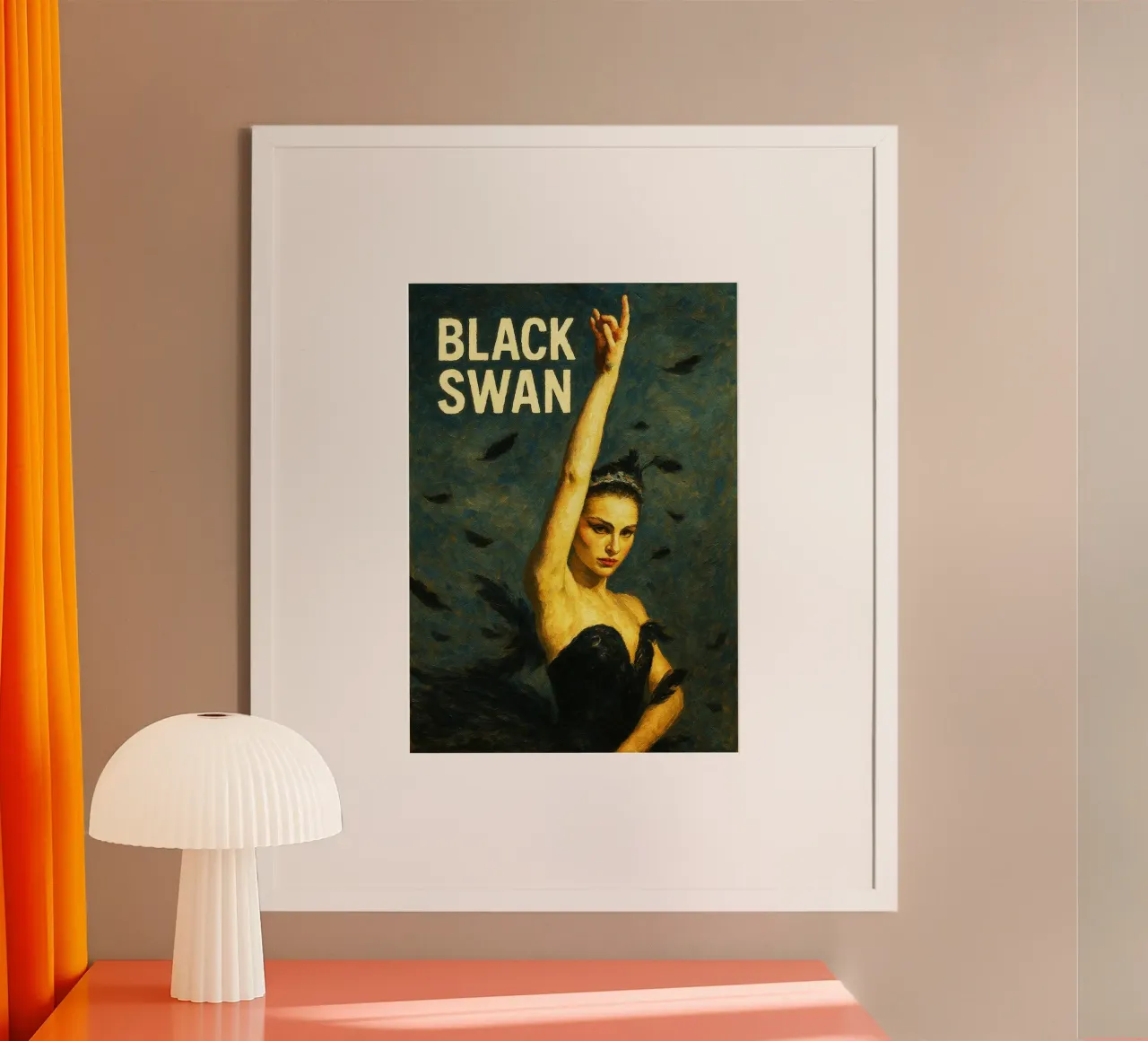 zwarte zwaan herschilderen verbeelding aquarel kunst ontwerp poster met kunststof frame van SIQAYA