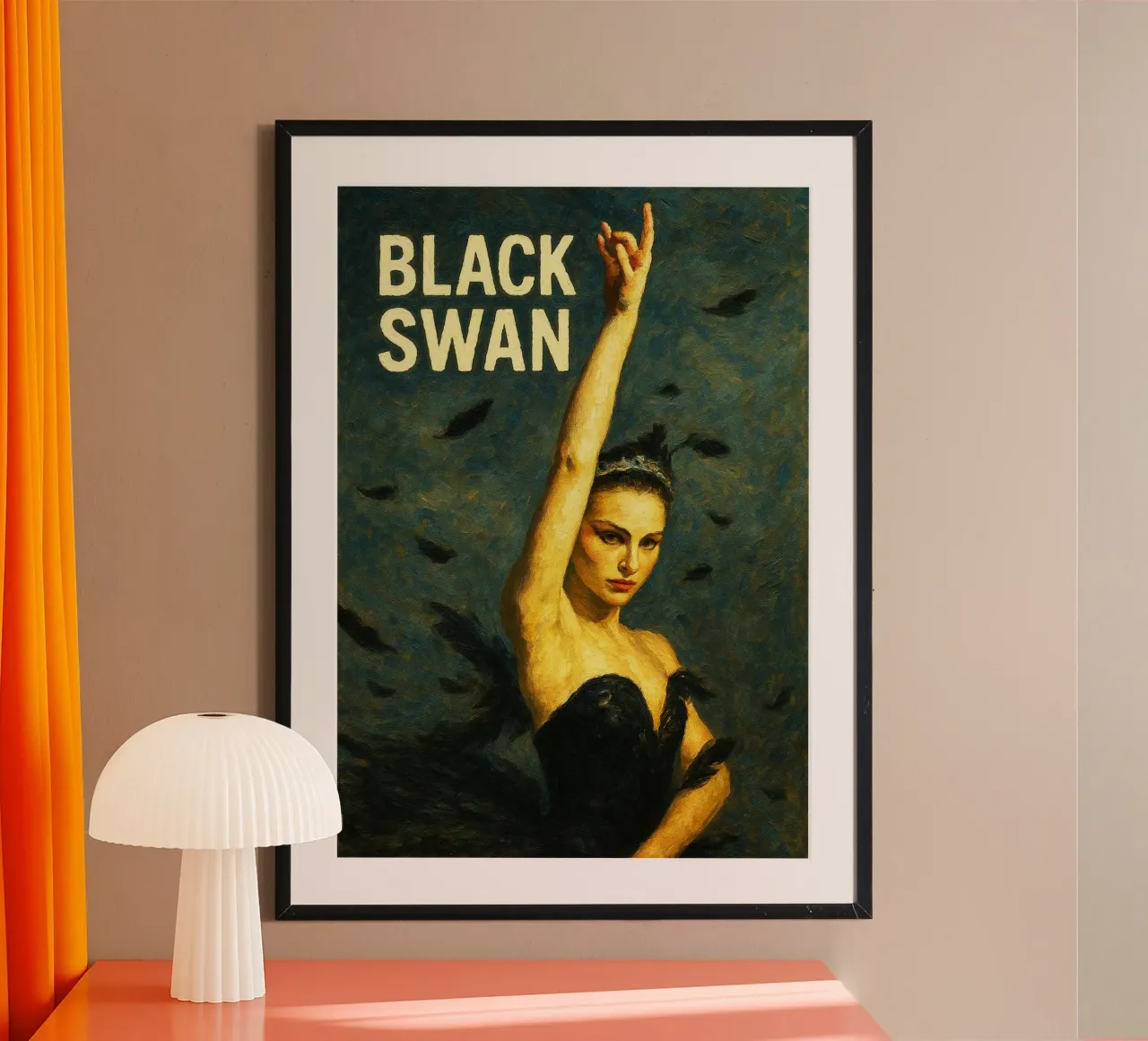 zwarte zwaan herschilderen verbeelding aquarel kunst ontwerp poster met kunststof frame van SIQAYA