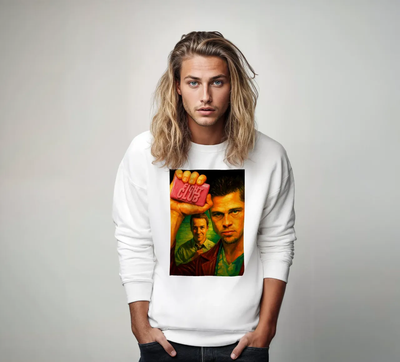 fight club repainting imagination watercolor art sweatshirt by SIQAYA