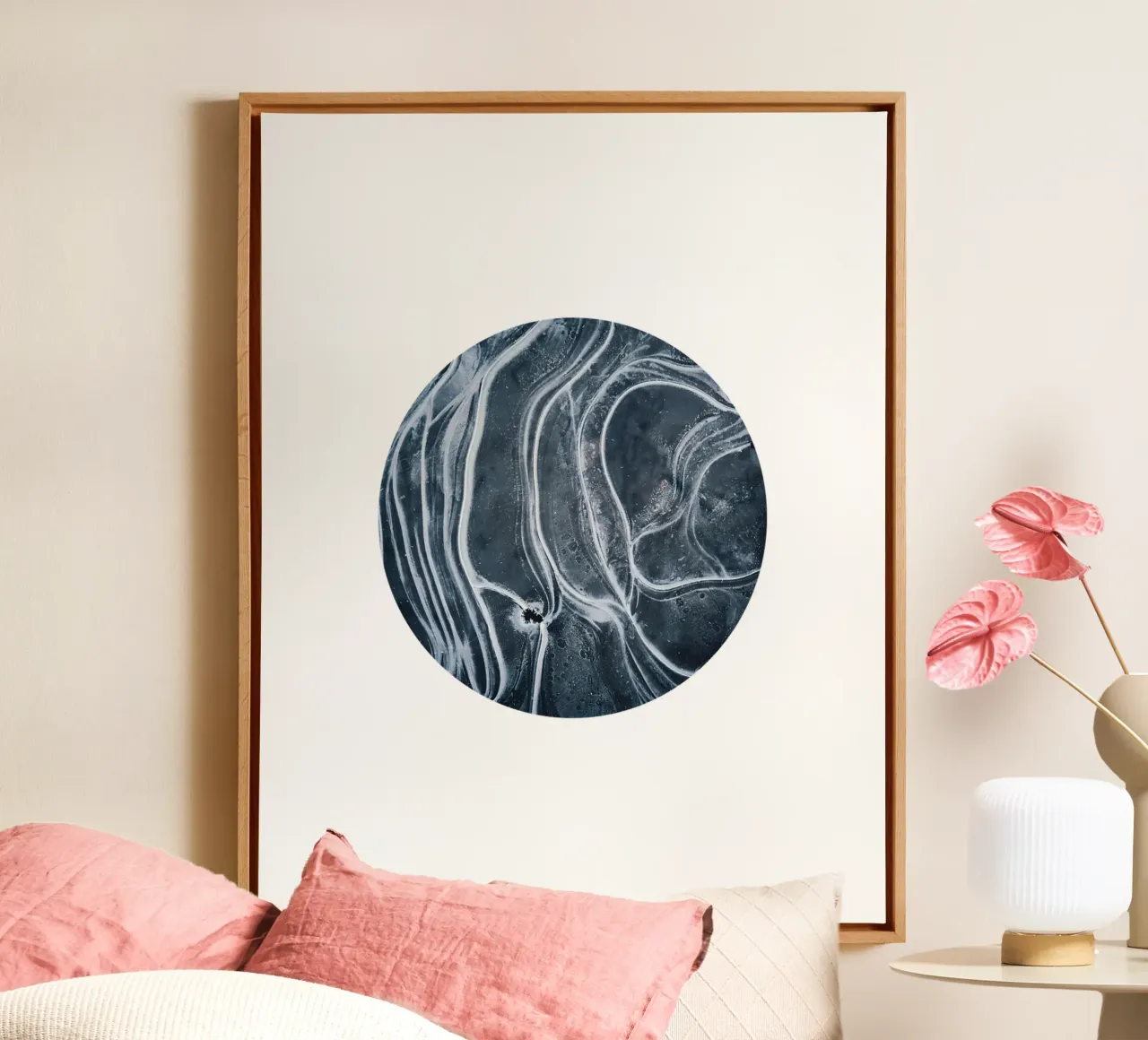 Entiteit Abstract, zwart-wit Scandinavisch textuurlijnen canvas met Baklijst van 83oranges