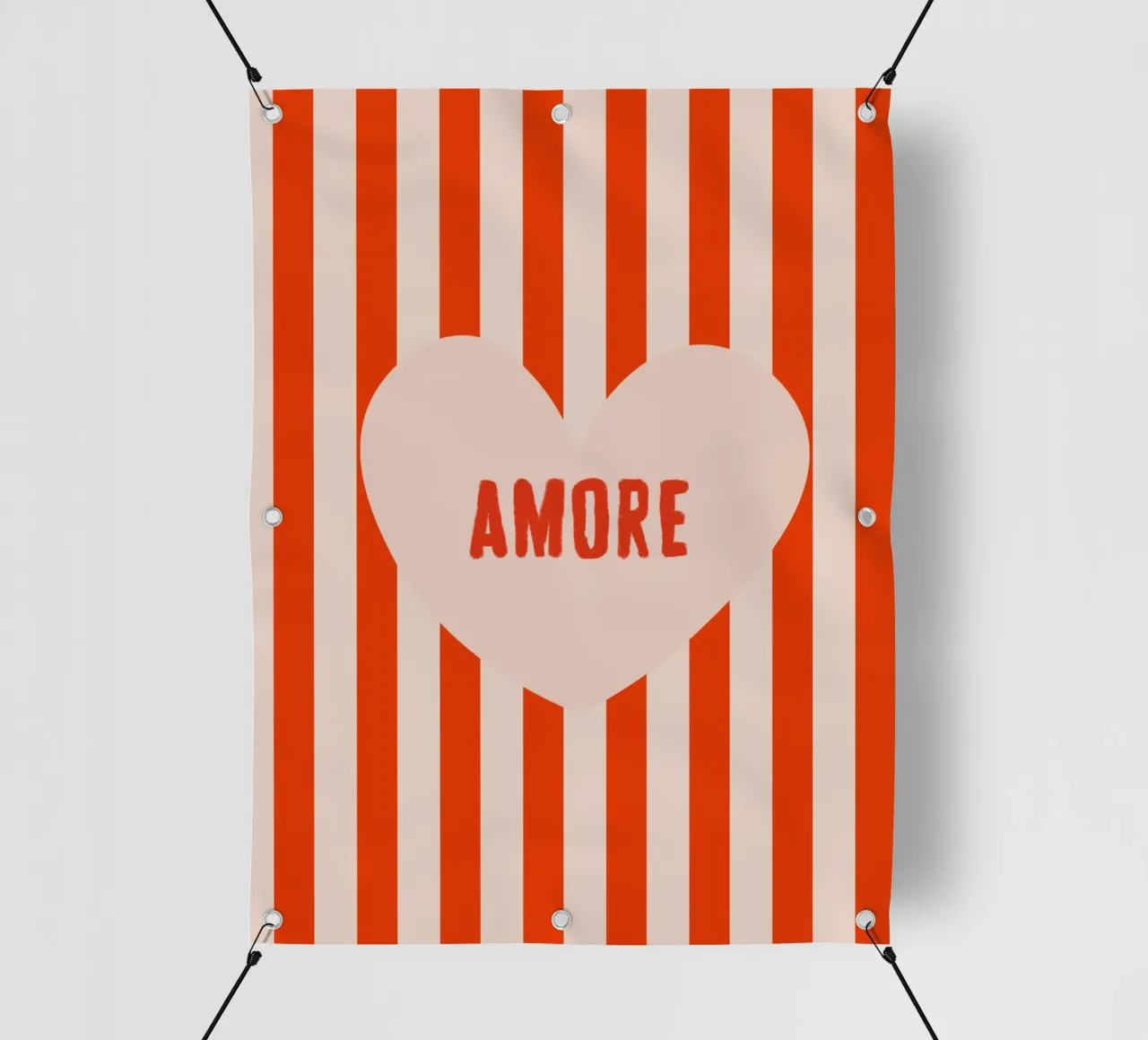 Amore Lettering In Heart On Stripes Red Beige telo in pvc da Alisa Knöß