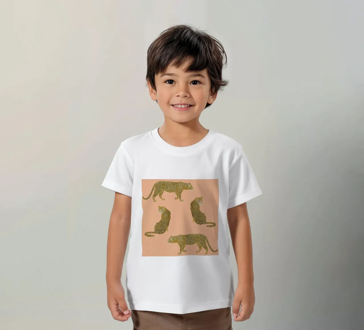 Sunset Leopards kids t-shirt by Laura Graves