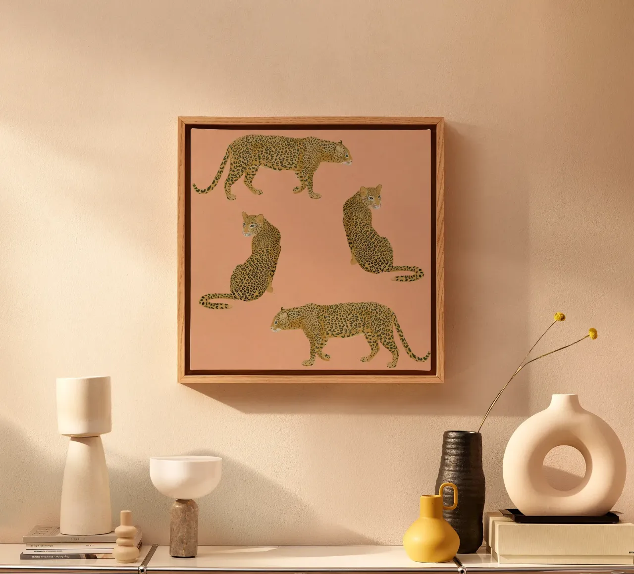 Sunset Leopards canvas met Baklijst van Laura Graves