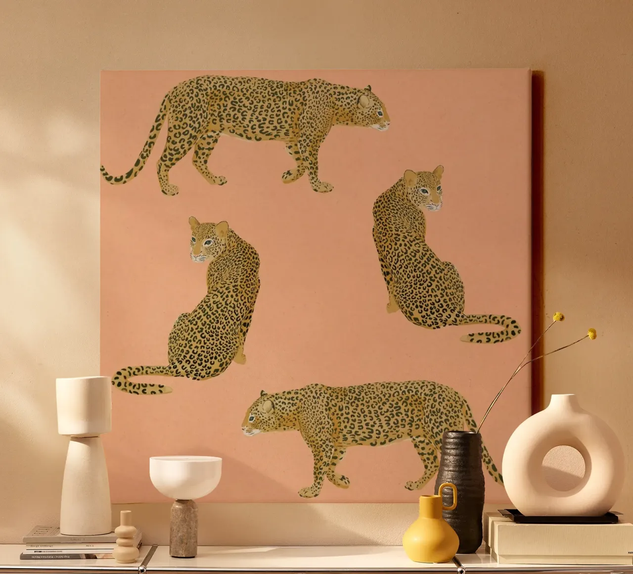 Sunset Leopards canvas met Baklijst van Laura Graves