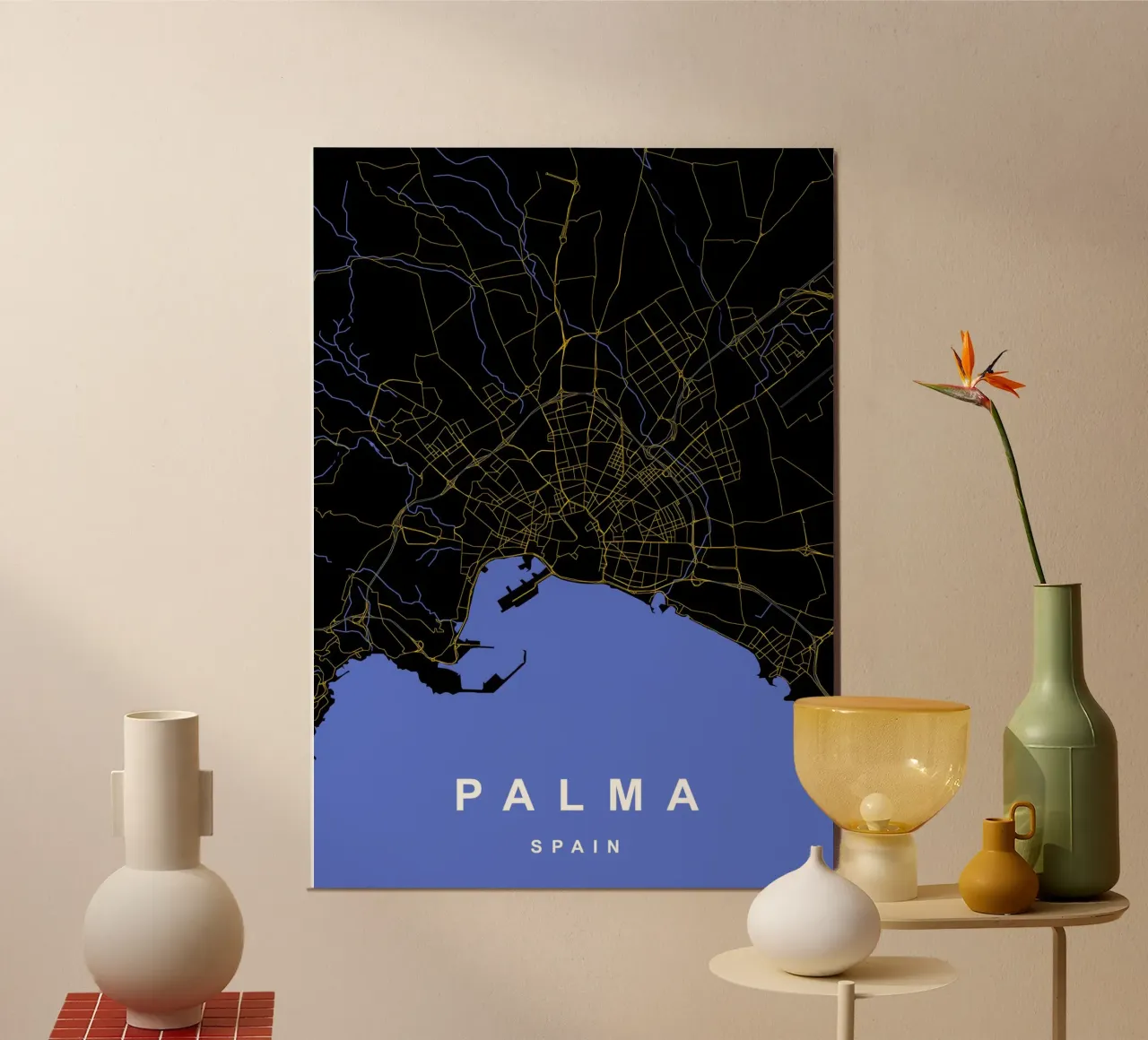 Palma Spagna - Mappa della città in nero e oro carta hahnemühle da Cartographers Library