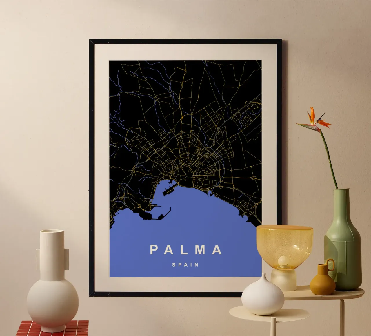 Palma Spagna - Mappa della città in nero e oro carta hahnemühle da Cartographers Library